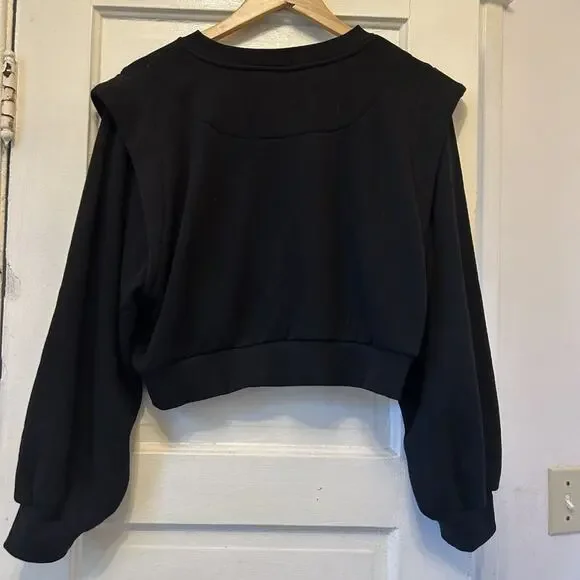NWT Farm Rio Warm Welcome Ruffle Crop Sweatshirt Black XL - Picture 2 of 2